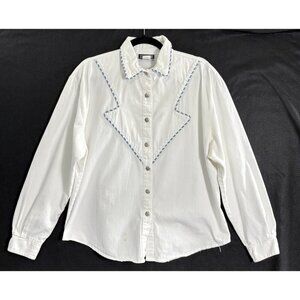 Vtg ROUGH RIDER Women Button Front Shirt Long Sleeves Western Sz XL White 22-11